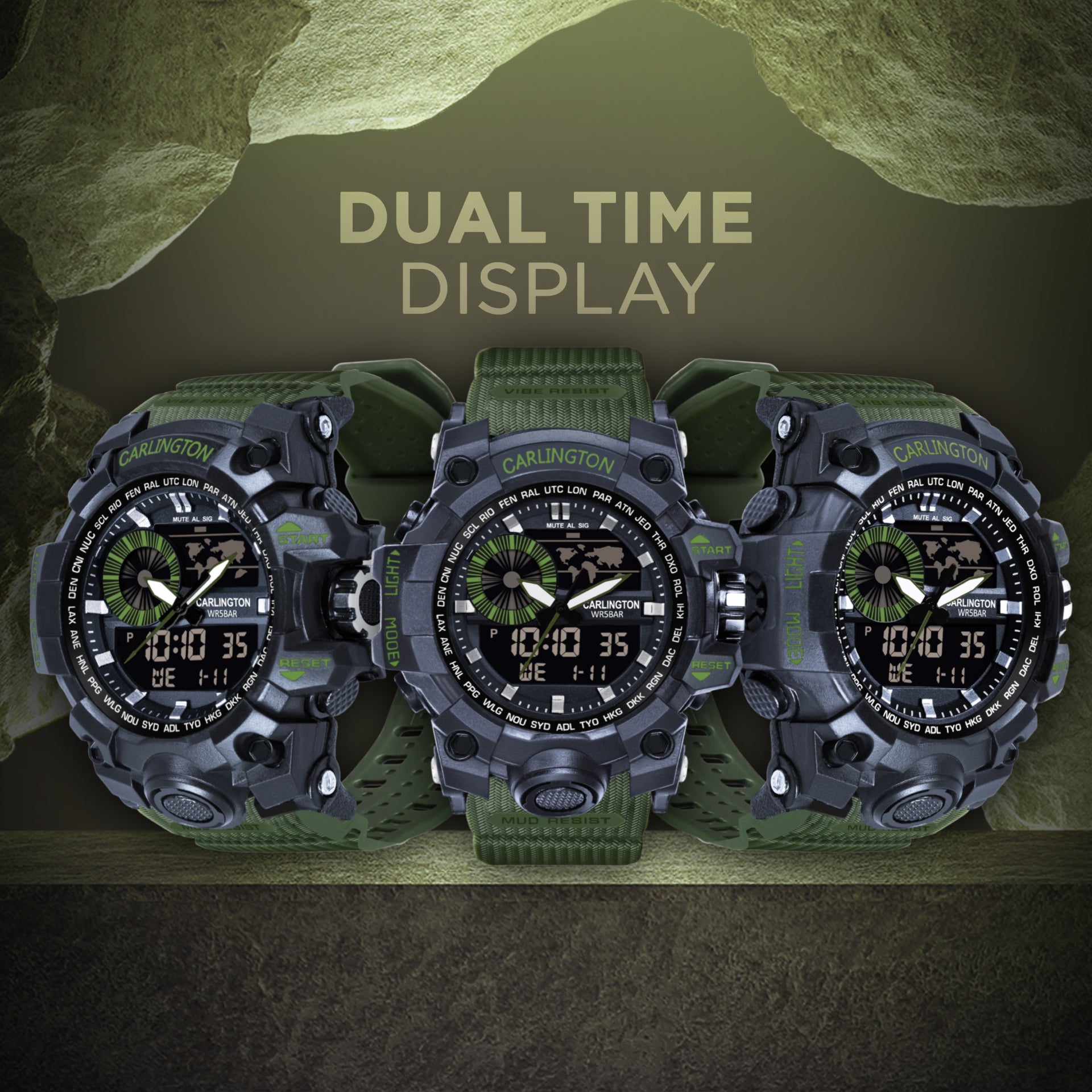 Carlington Analog-Digital Watch - 3388 Green