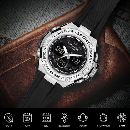 Carlington Analog-Digital Watch - 9107 Black
