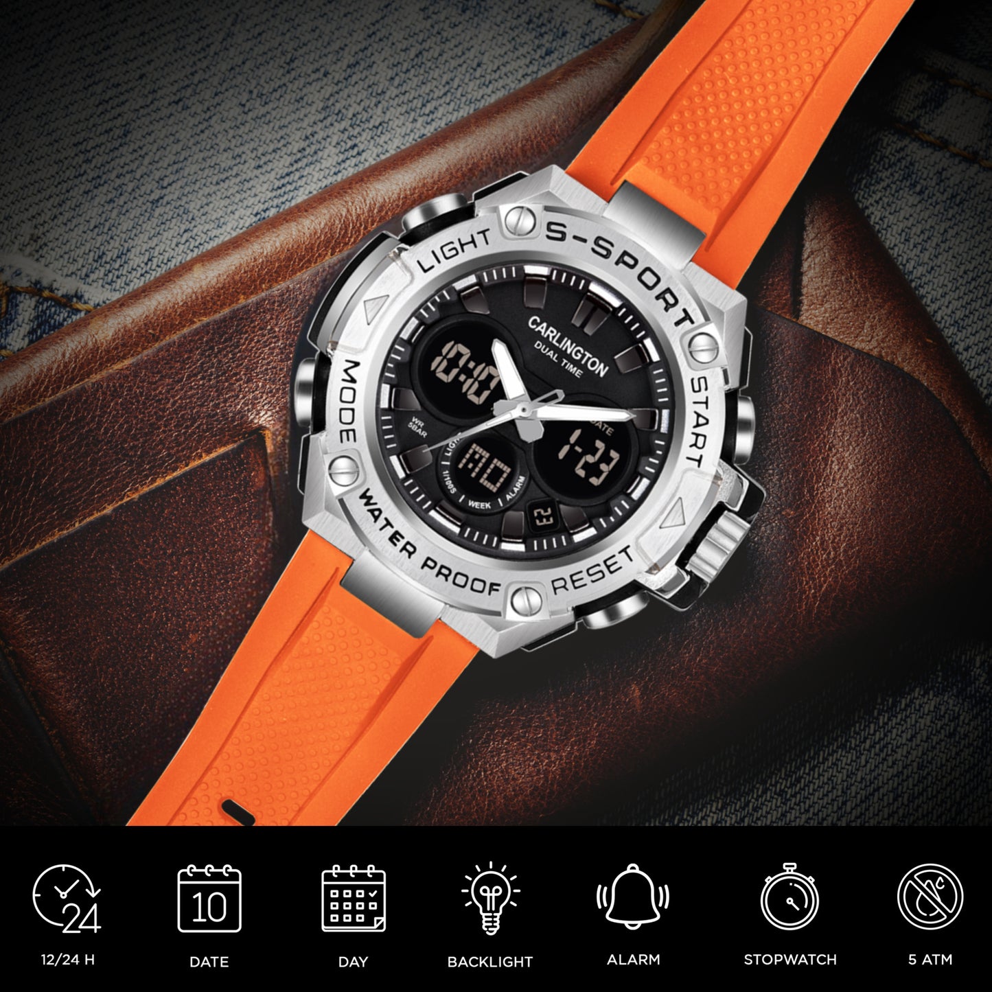 Carlington Analog-Digital Watch - 9107 Orange