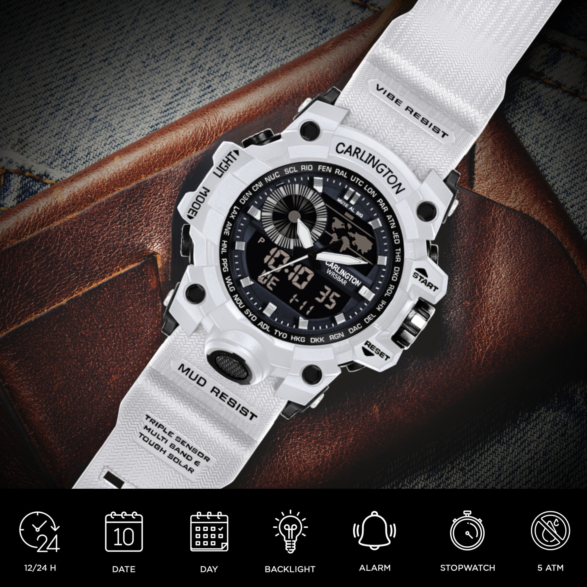 Carlington Analog-Digital Watch - 3388 White