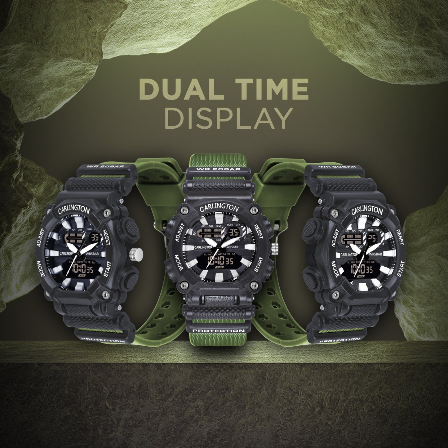 Carlington Analog-Digital Watch - 3311 Green