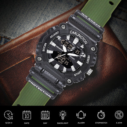 Carlington Analog-Digital Watch - 3311 Green