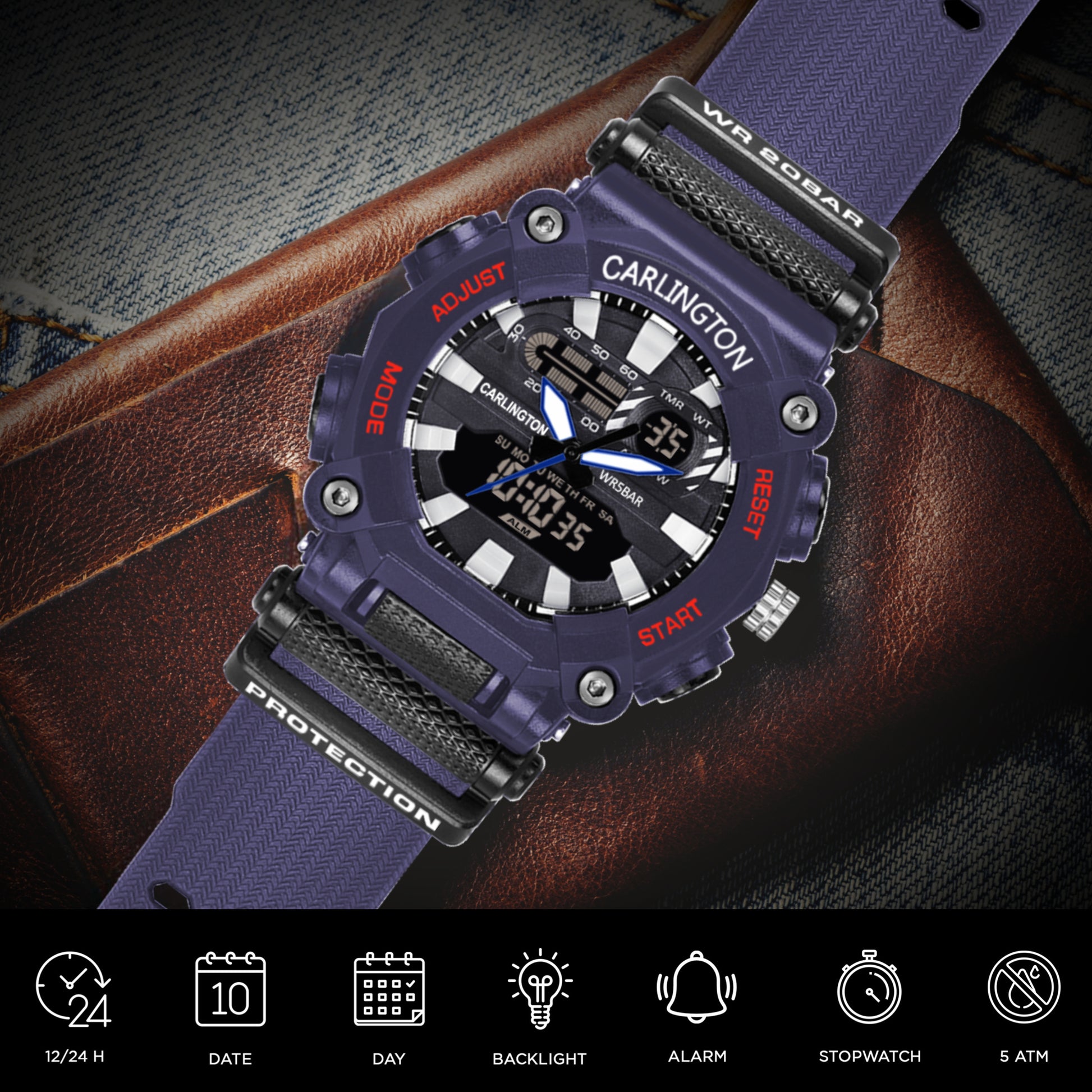 Carlington Analog-Digital Watch - 3311 Blue