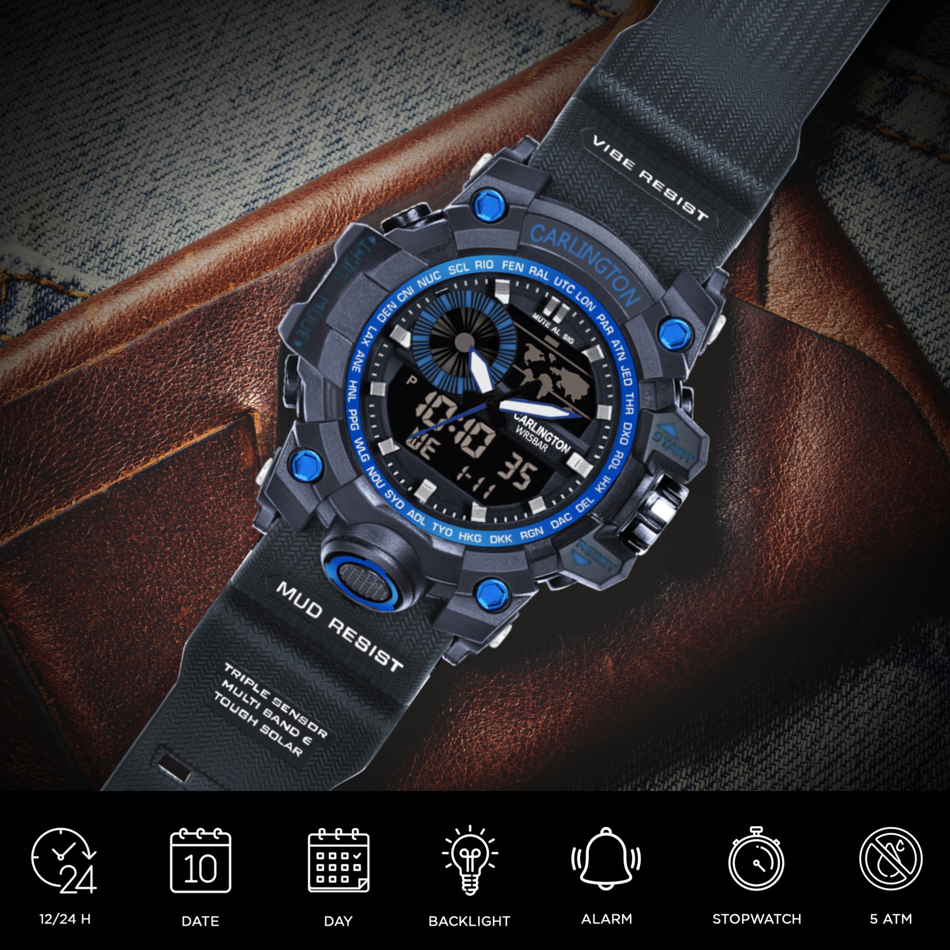 Carlington Analog-Digital Watch - 3388 Blue