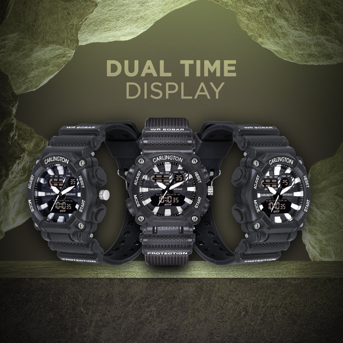 Carlington Analog-Digital Watch - 3311 Black