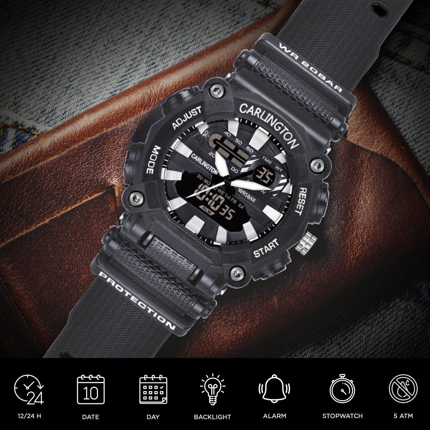 Carlington Analog-Digital Watch - 3311 Black