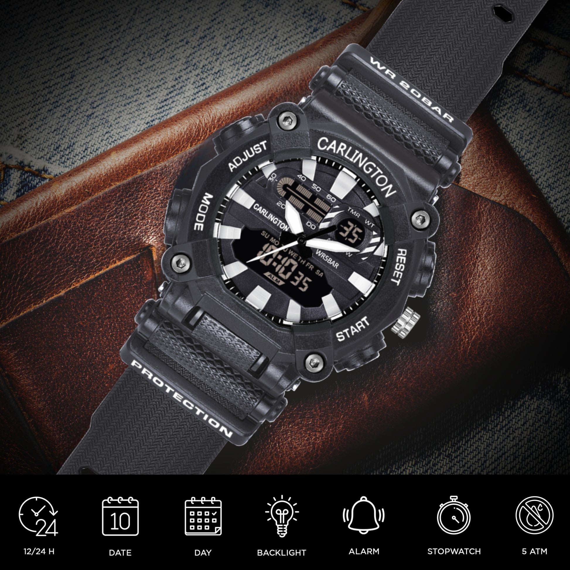 Carlington Analog-Digital Watch - 3311 Black