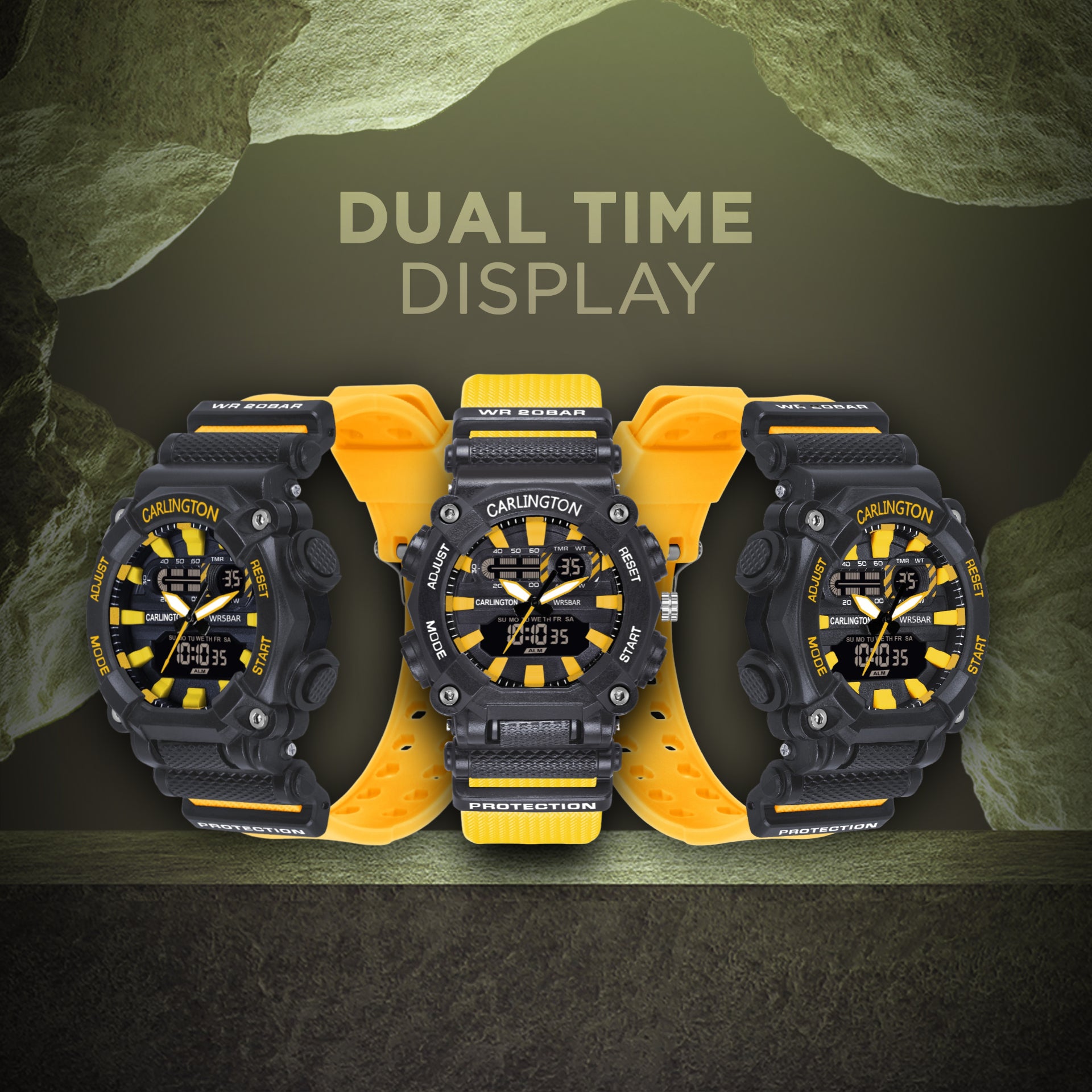 Carlington Analog-Digital Watch - 3311 Yellow