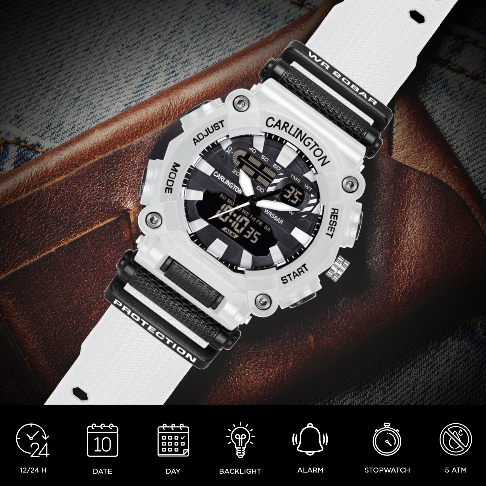 Carlington Analog-Digital Watch - 3311 White