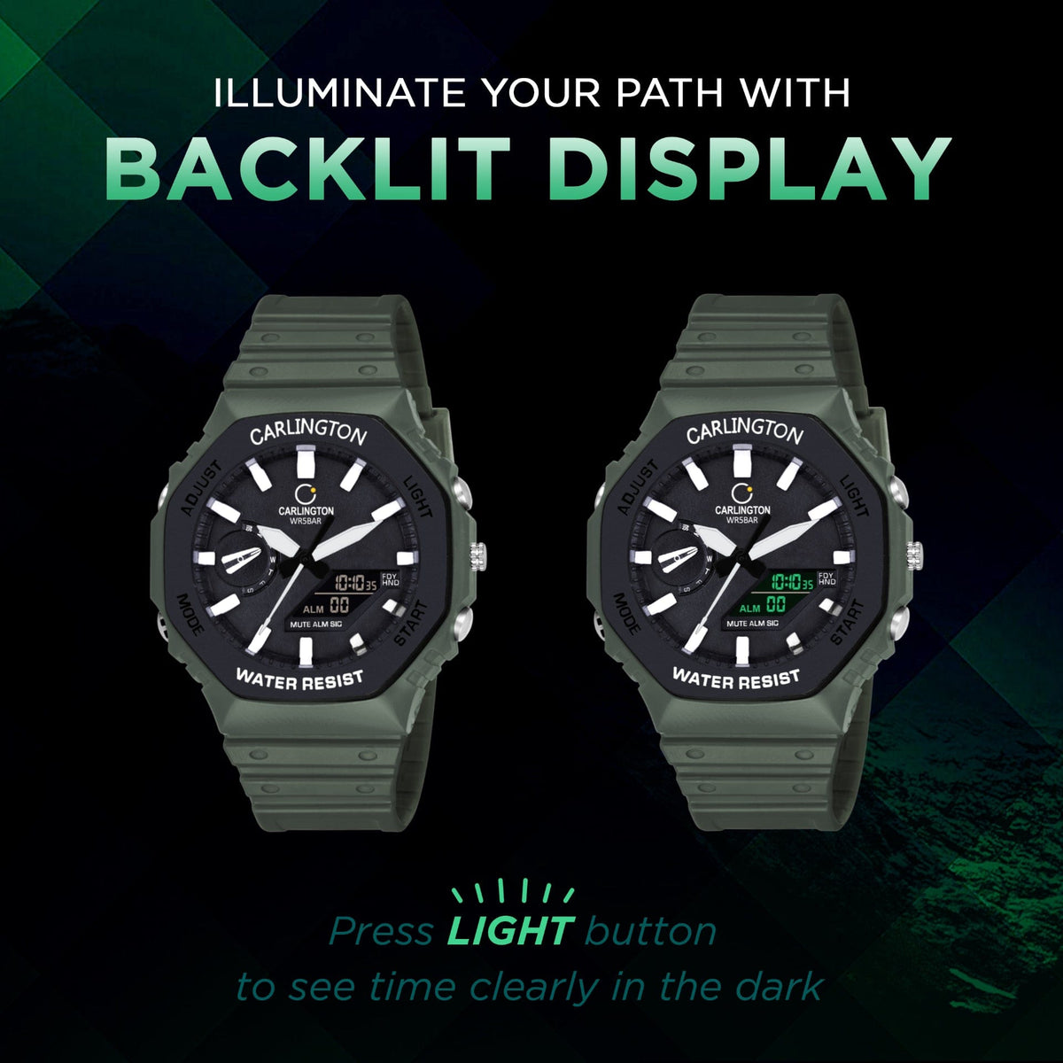 Carlington Edurance Series: Shock Resistant Analog-Digital Watch with ...