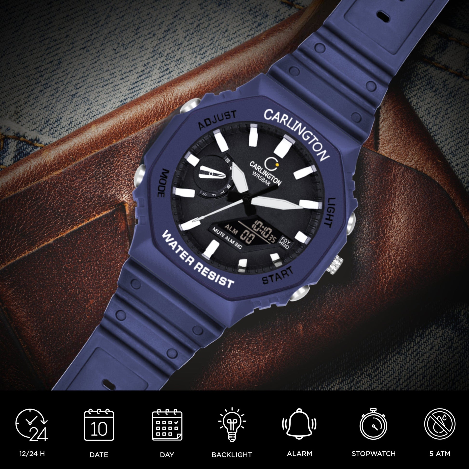 Carlington Analog-Digital Watch - 3322 Blue