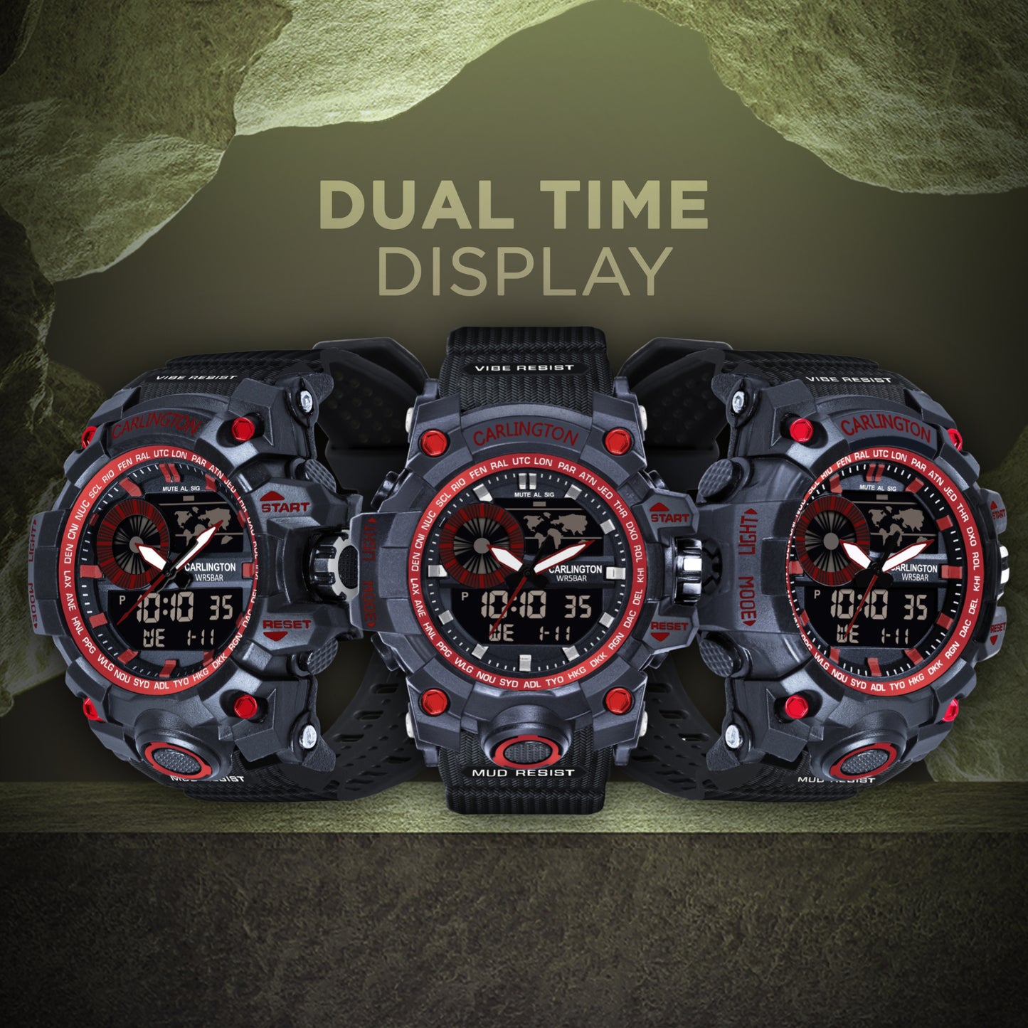 Carlington Analog-Digital Watch - 3388 Red