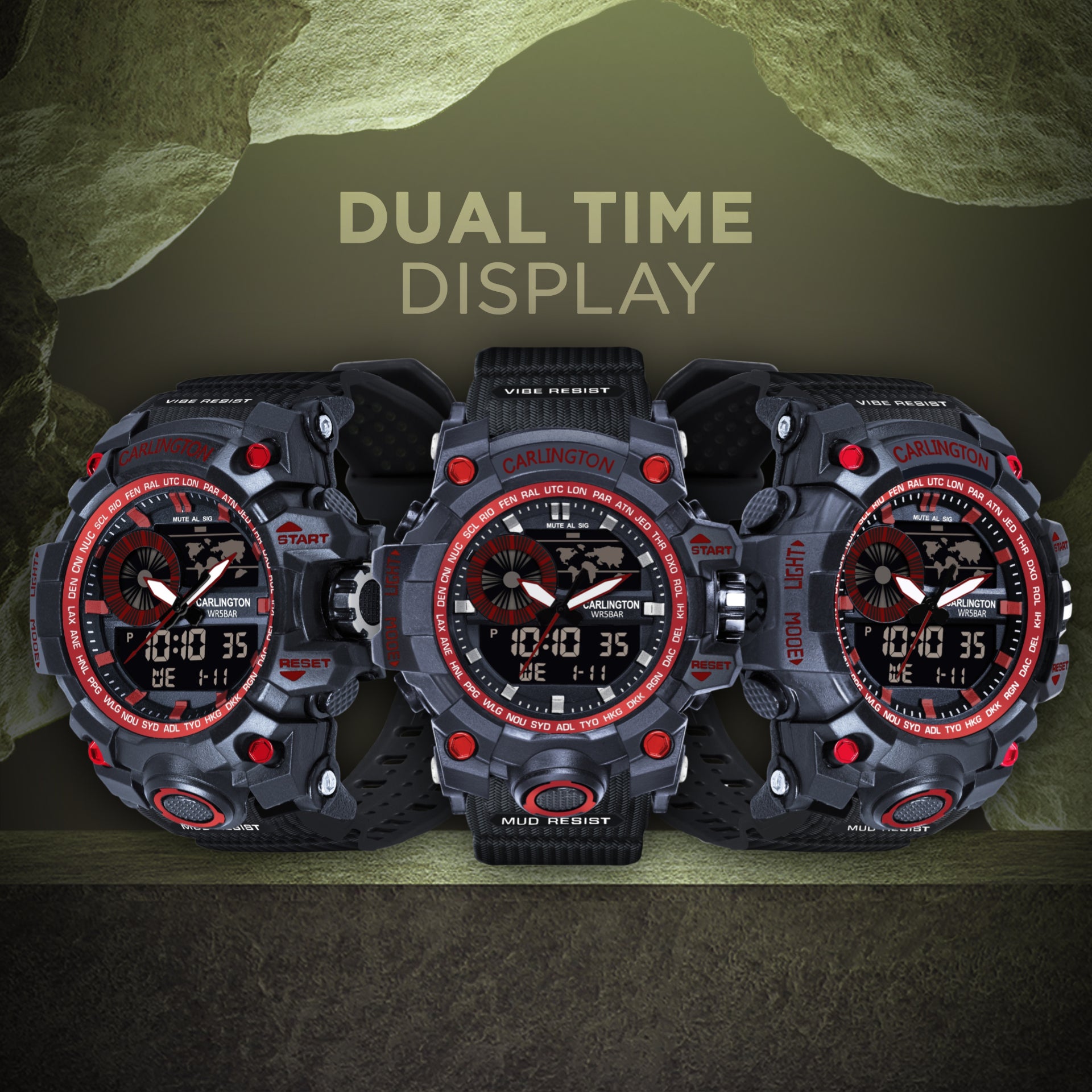Carlington Analog-Digital Watch - 3388 Red