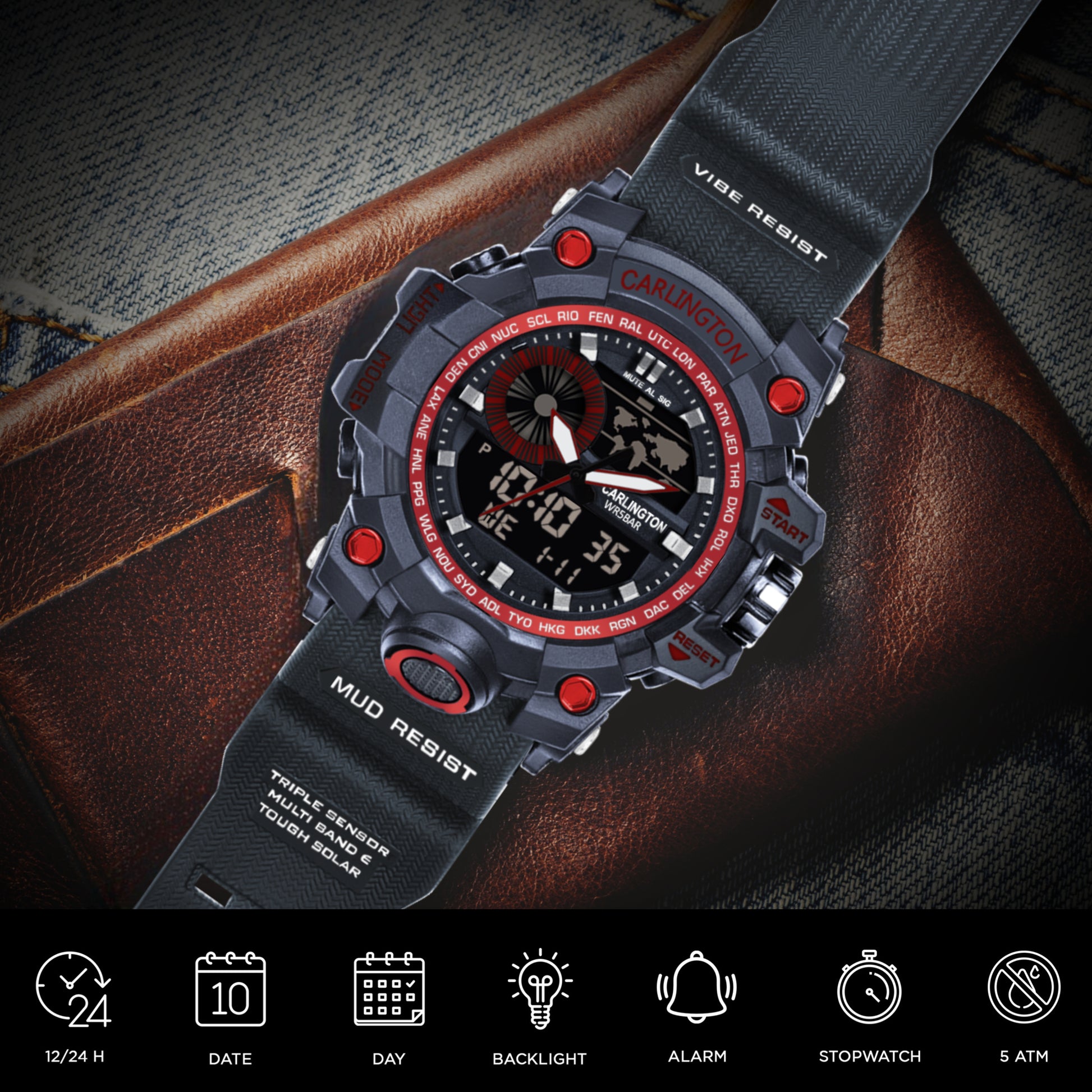 Carlington Analog-Digital Watch - 3388 Red