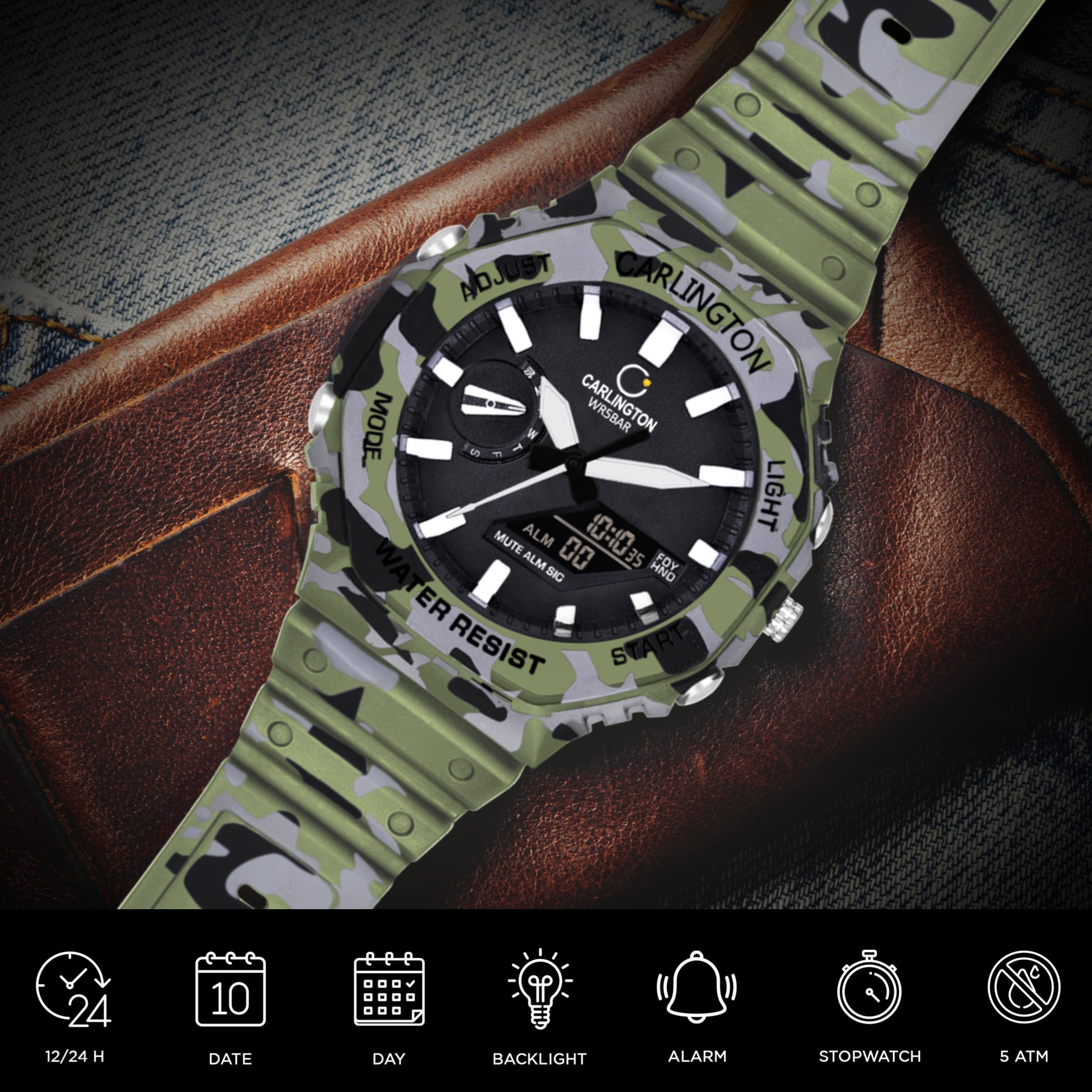 Carlington Analog-Digital Watch - 3322 Army