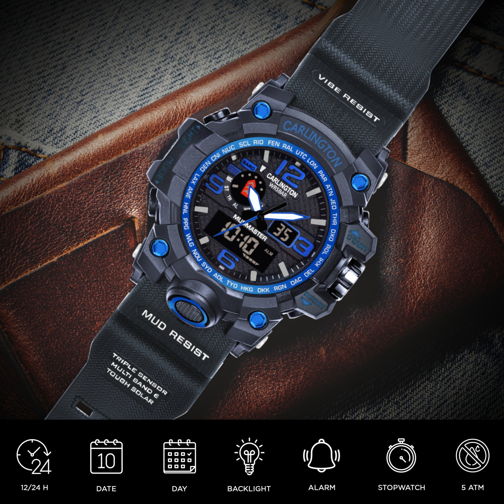 Carlington Aanlog-Digital Watch - 3344 Blue