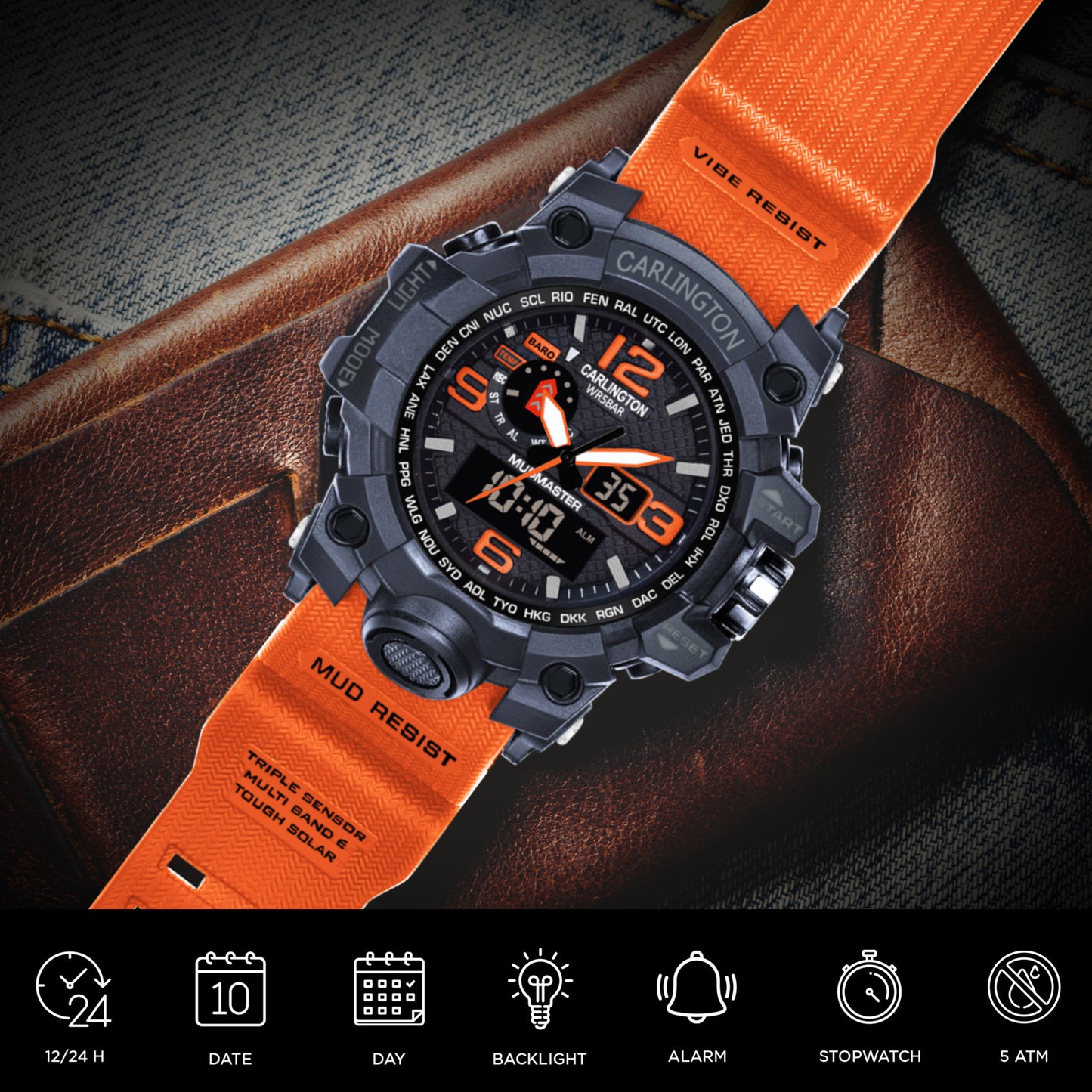 Carlington Aanlog-Digital Watch - 3344 Orange