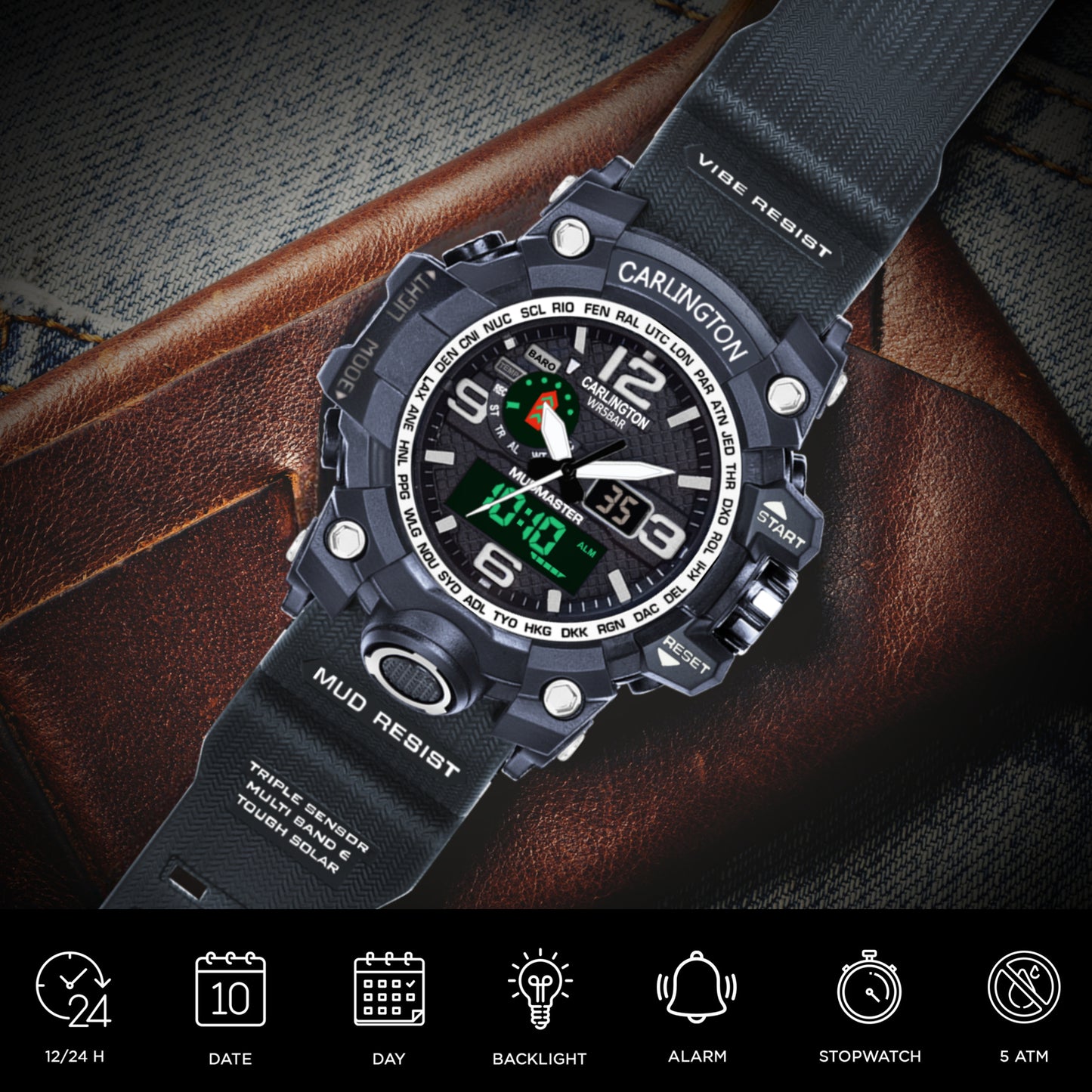 Carlington Aanlog-Digital Watch - 3344 Black