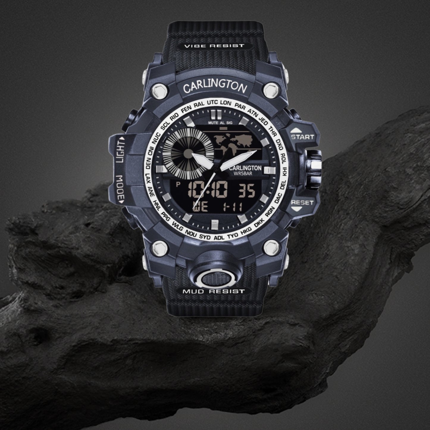 Carlington Analog-Digital Watch - 3388 Black