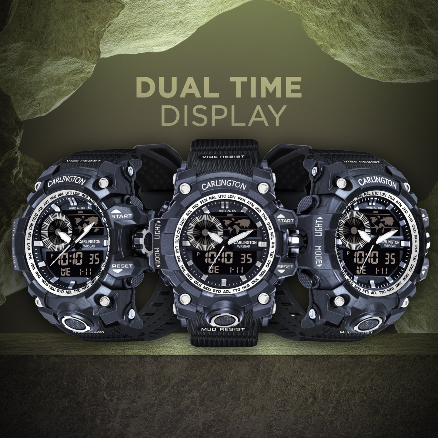 Carlington Analog-Digital Watch - 3388 Black