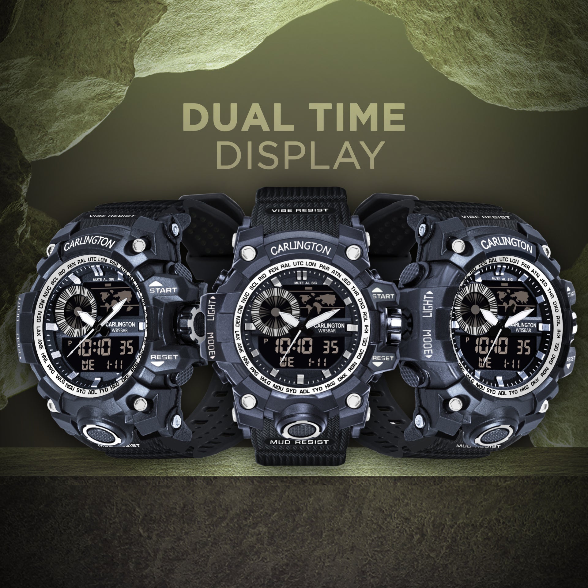 Carlington Analog-Digital Watch - 3388 Black