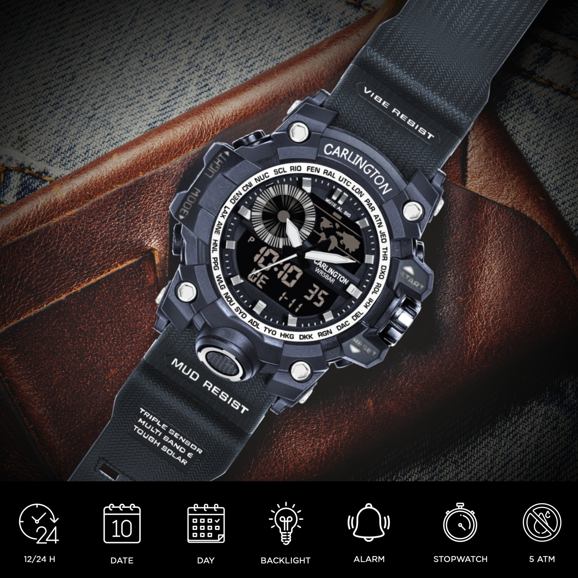 Carlington Analog-Digital Watch - 3388 Black