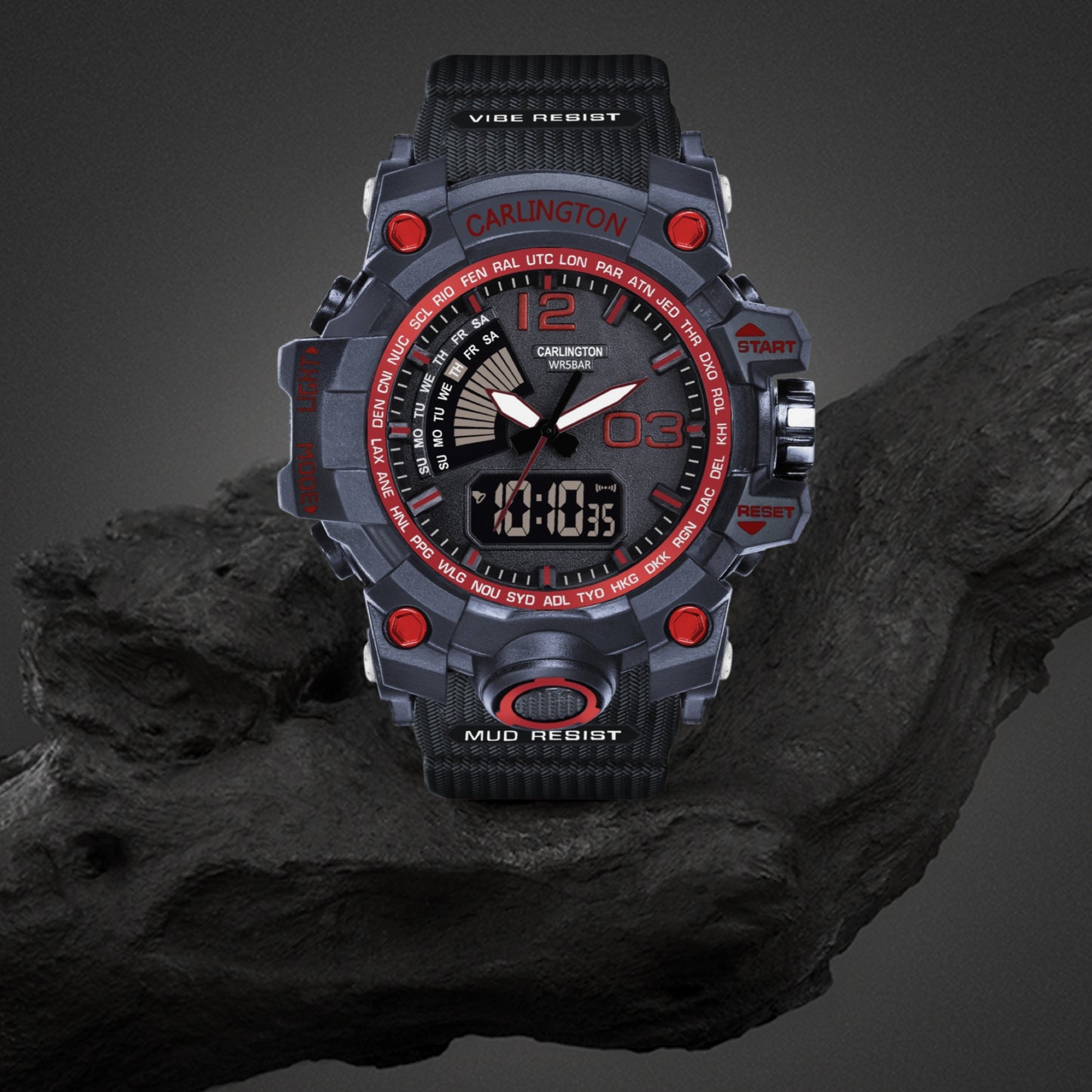 Carlington Analog-Digital Watch - 3366 Red