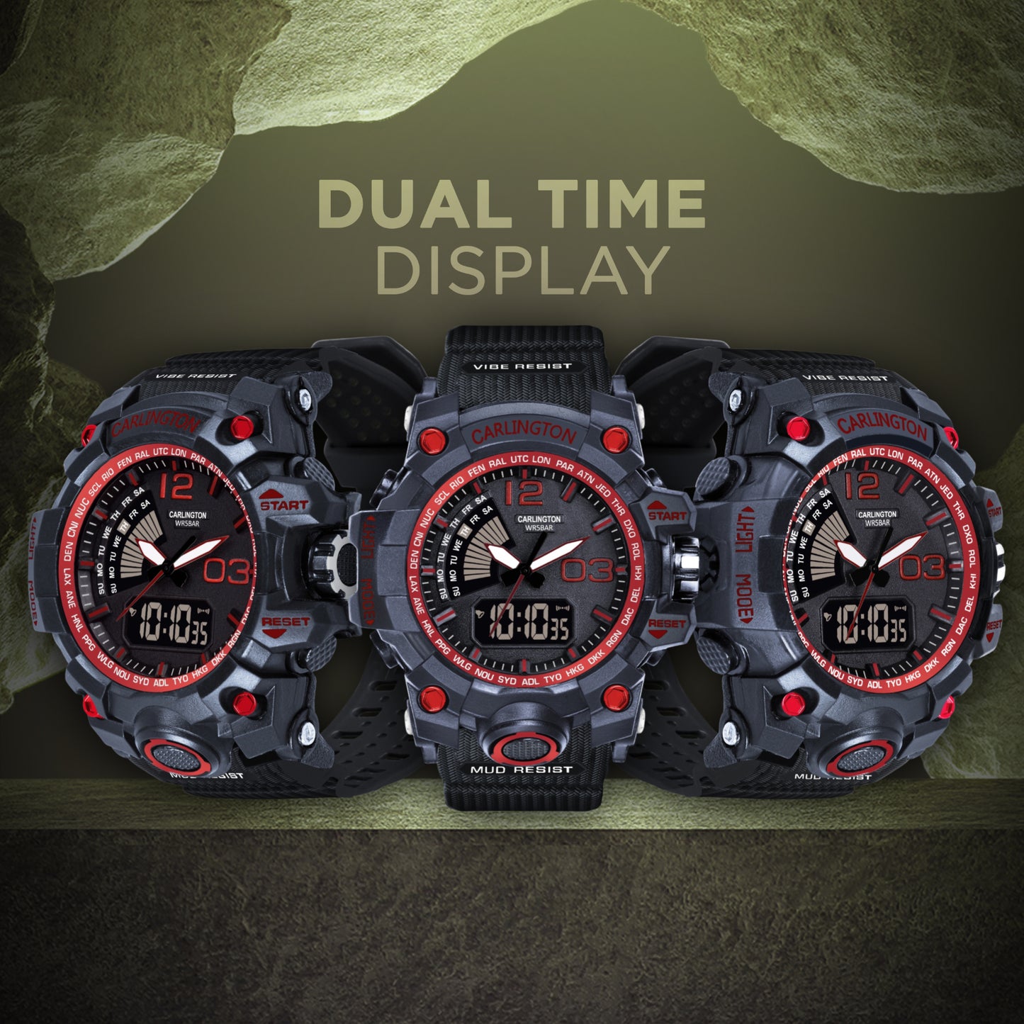 Carlington Analog-Digital Watch - 3366 Red