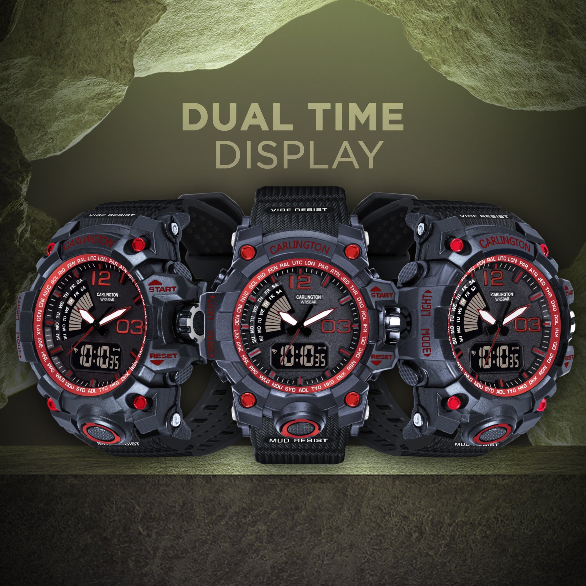 Carlington Analog-Digital Watch - 3366 Red
