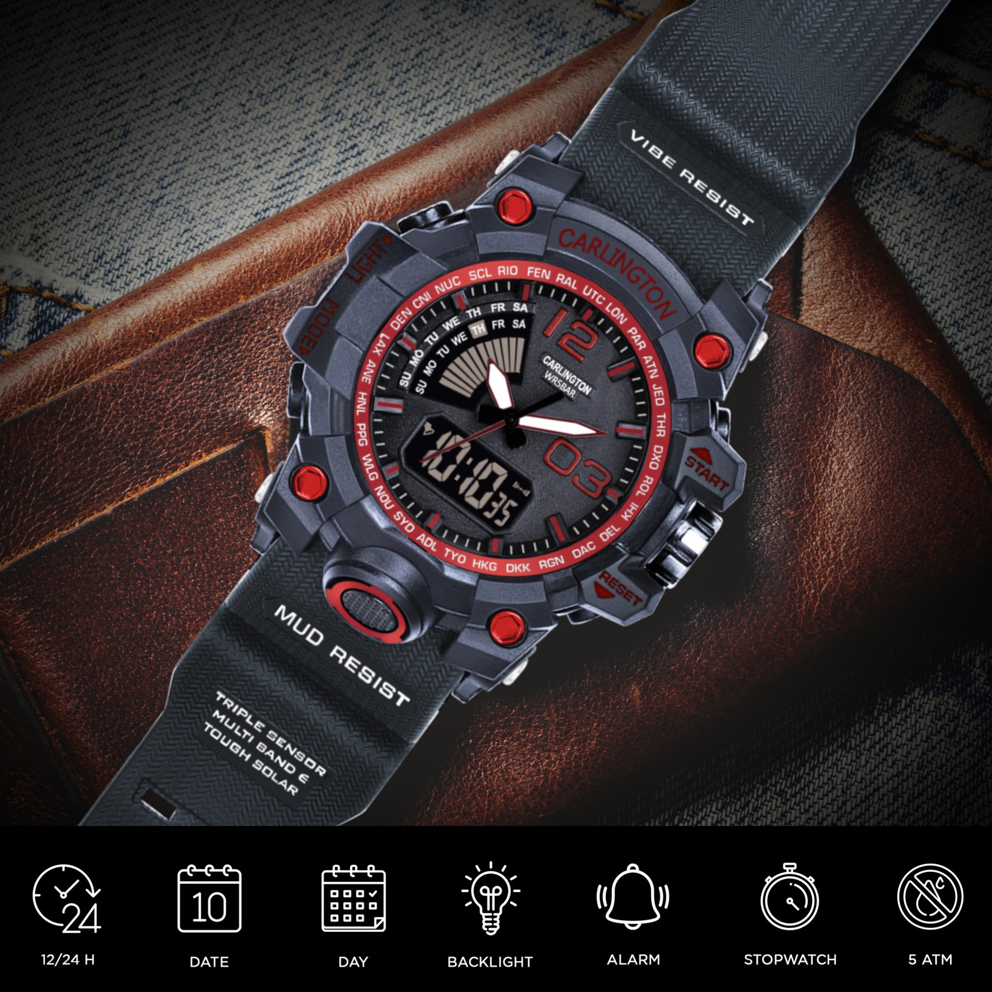 Carlington Analog-Digital Watch - 3366 Red