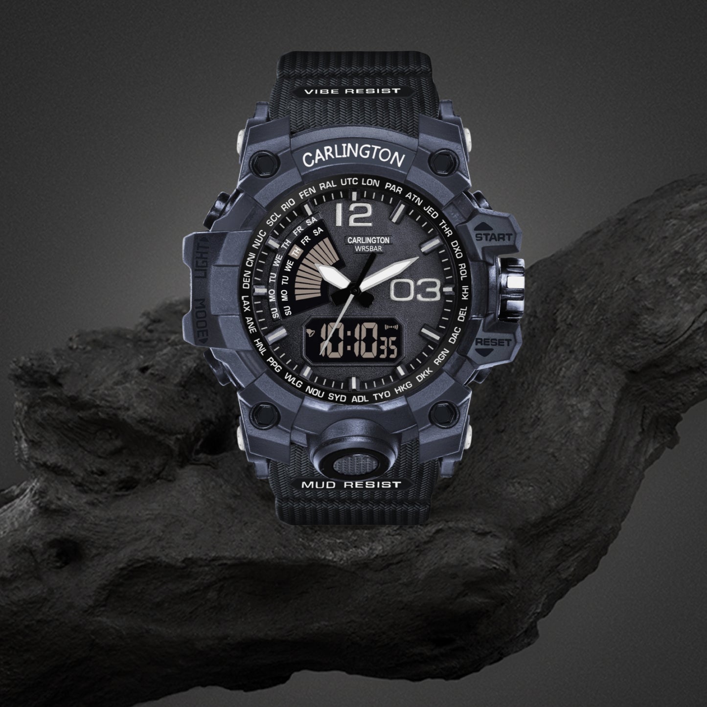 Carlington Analog-Digital Watch - 3366 Black