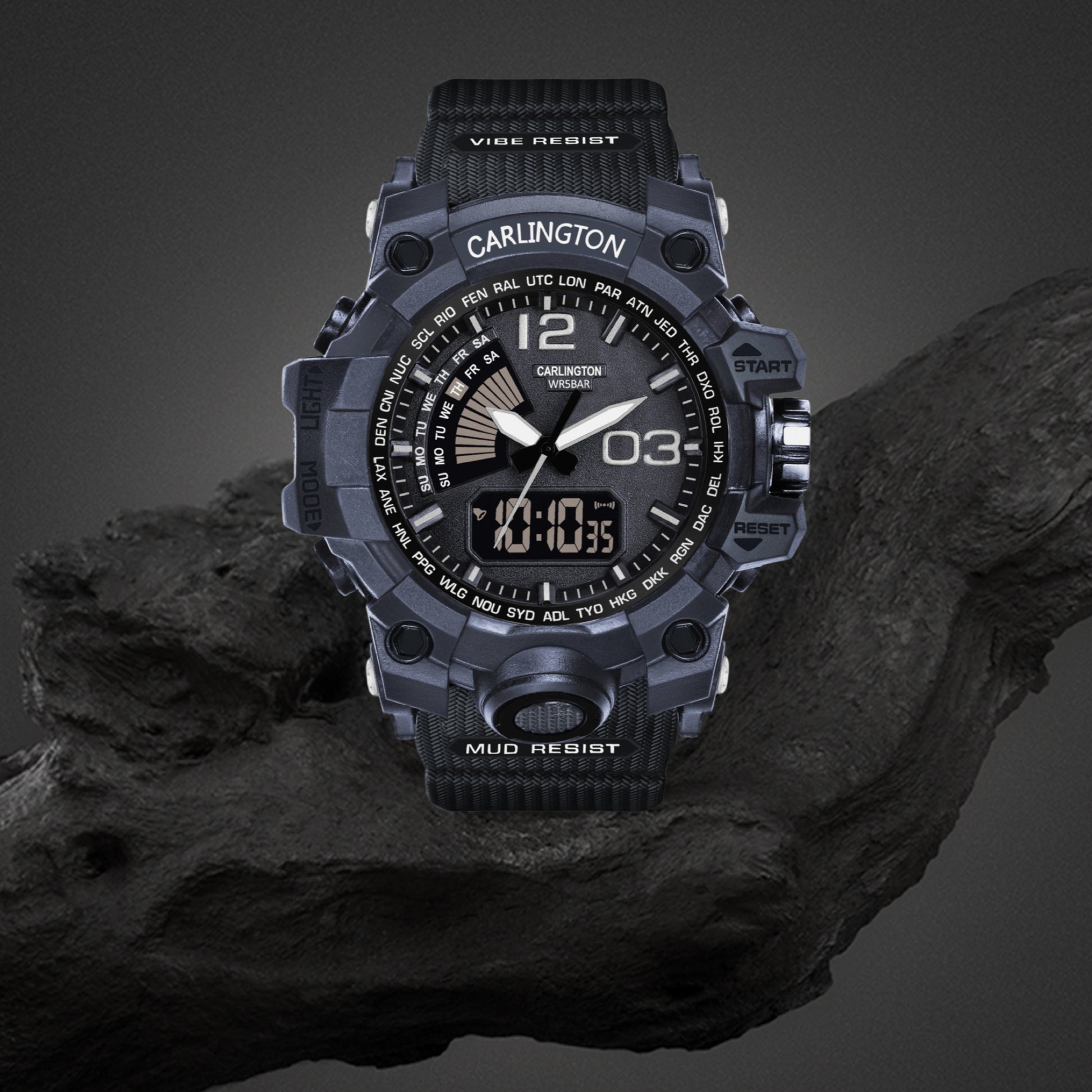 Carlington Analog-Digital Watch - 3366 Black