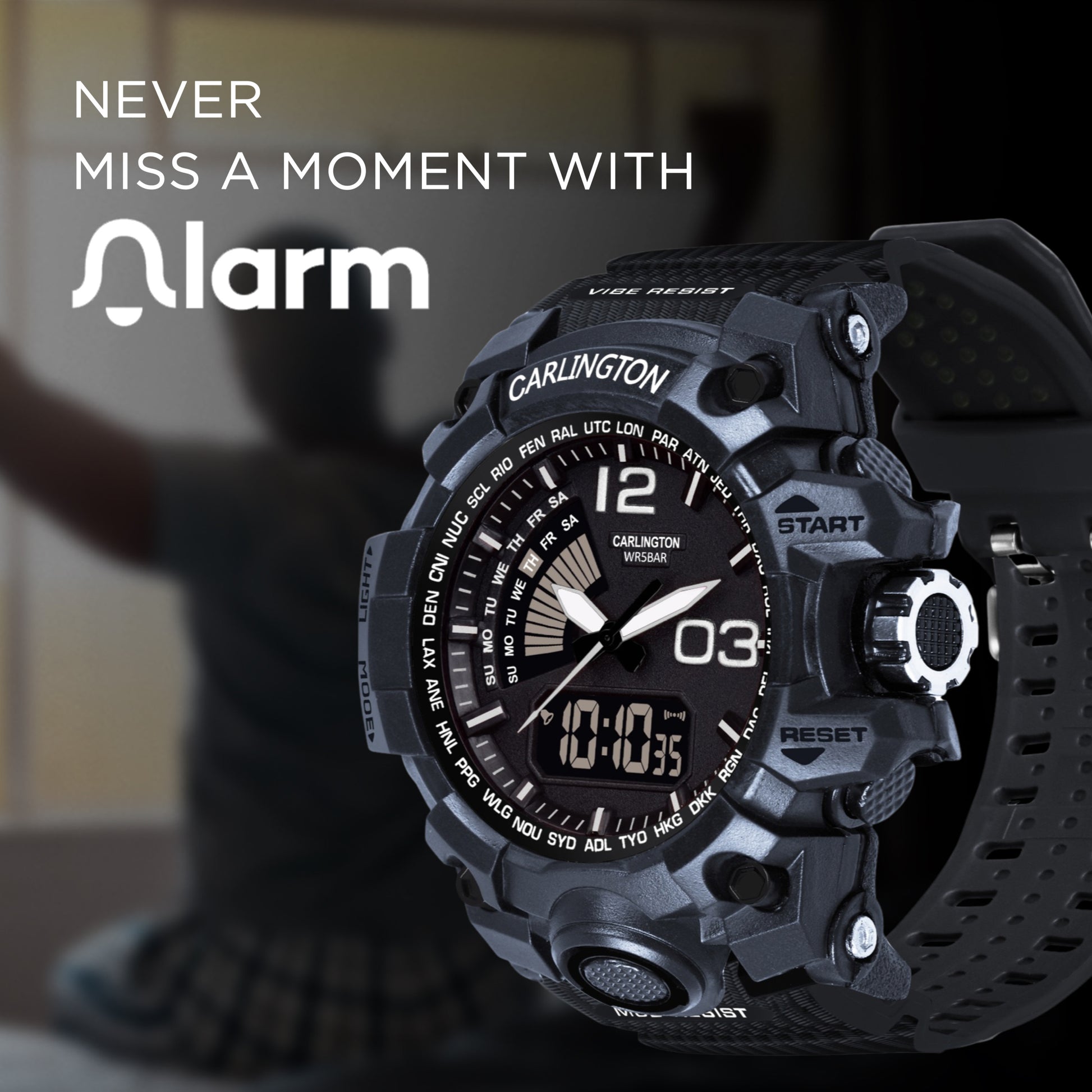Carlington Analog-Digital Watch - 3366 Black