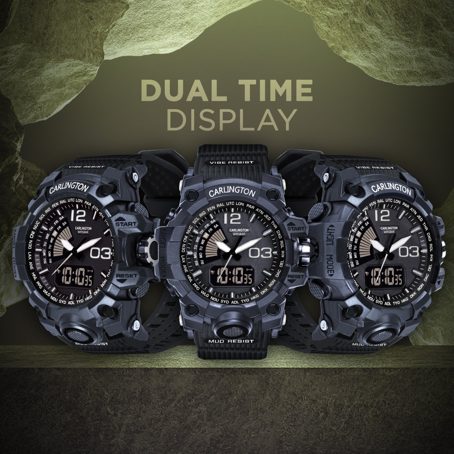 Carlington Analog-Digital Watch - 3366 Black