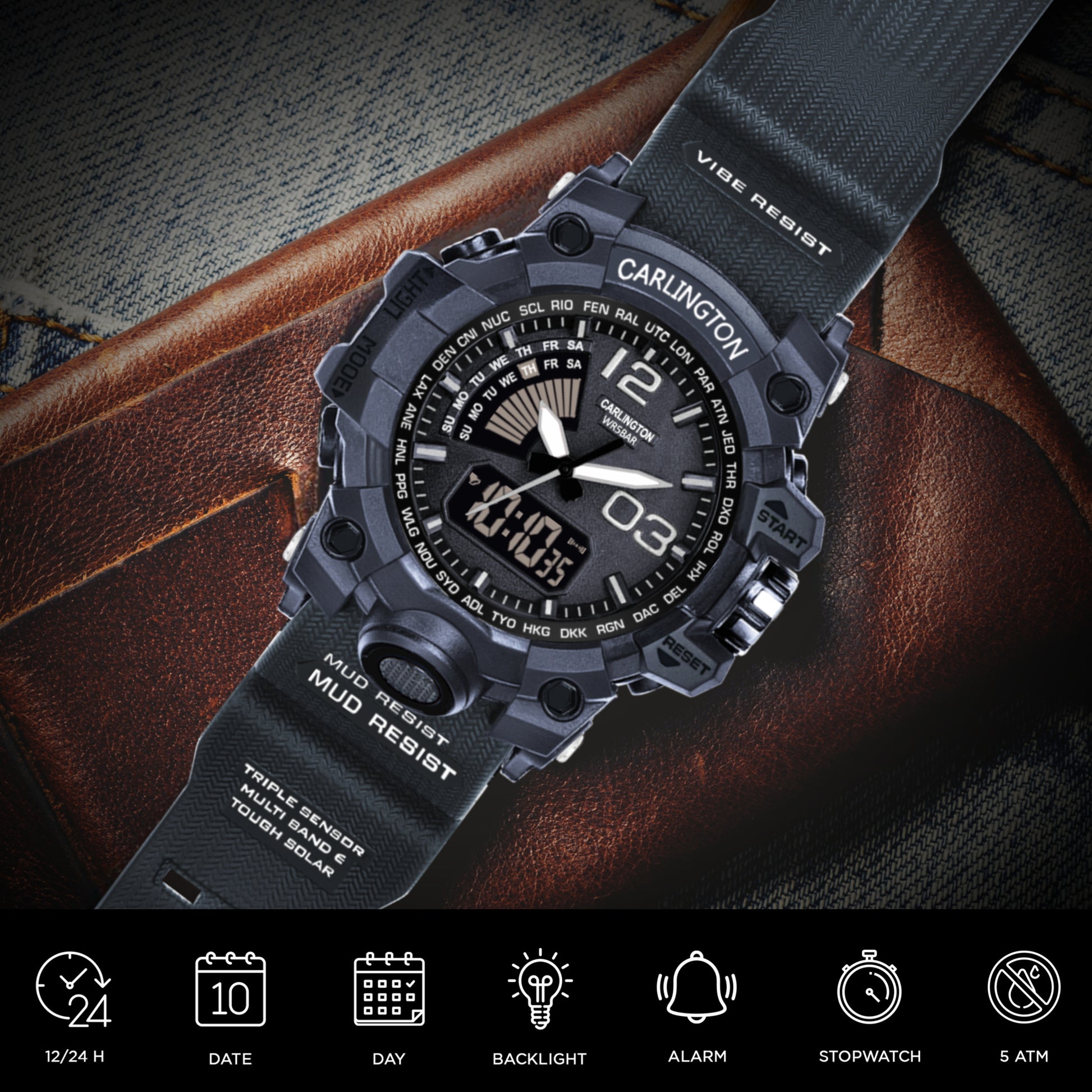 Carlington Analog-Digital Watch - 3366 Black