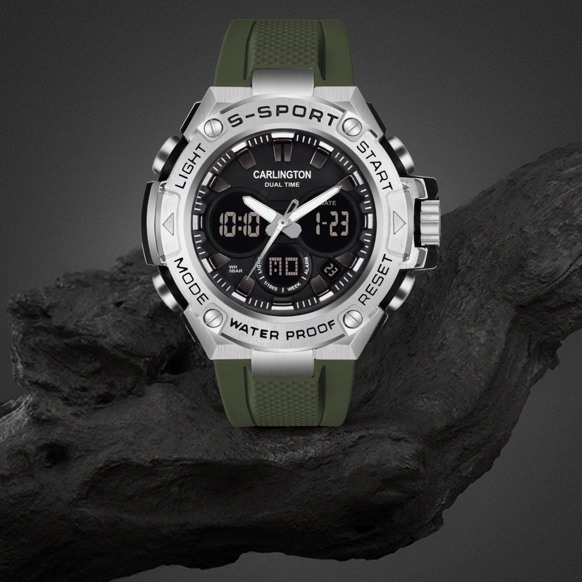 Carlington Analog-Digital Watch - 9107 Green