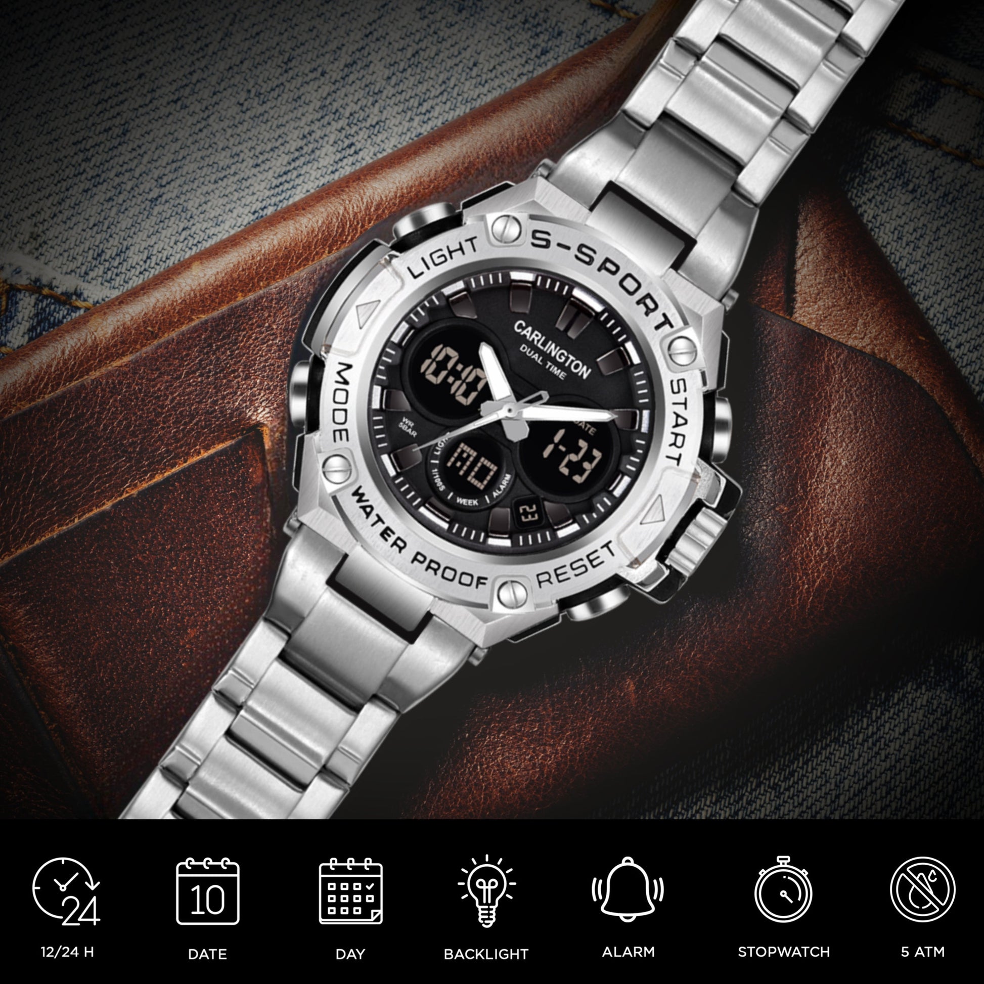 Carlington Analog-Digital Watch - 9107 Steel