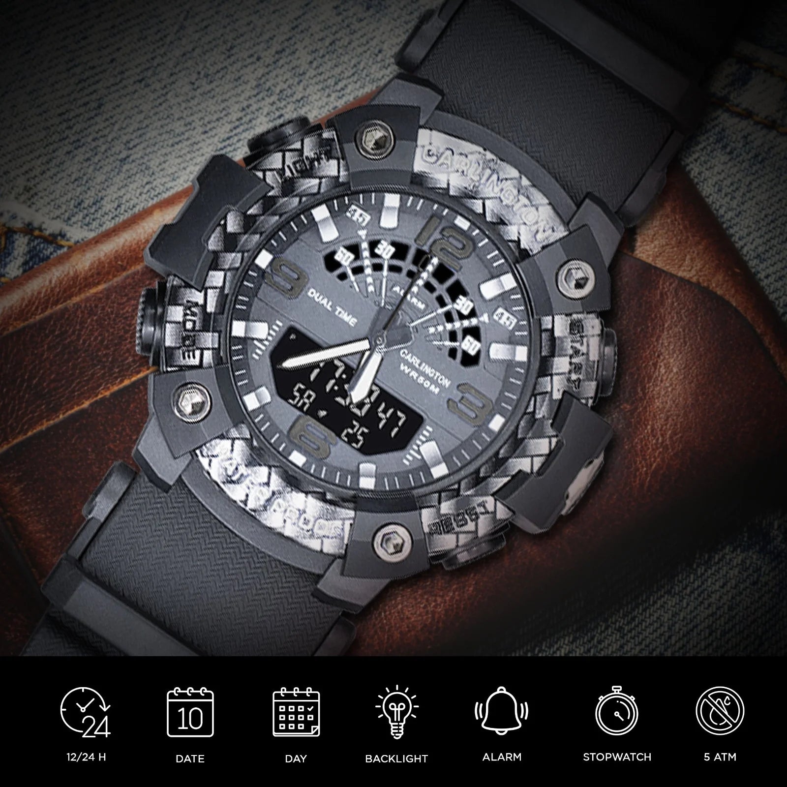 Carlington Analog Digital Sports Watch For Men - Endurance 9103 Black
