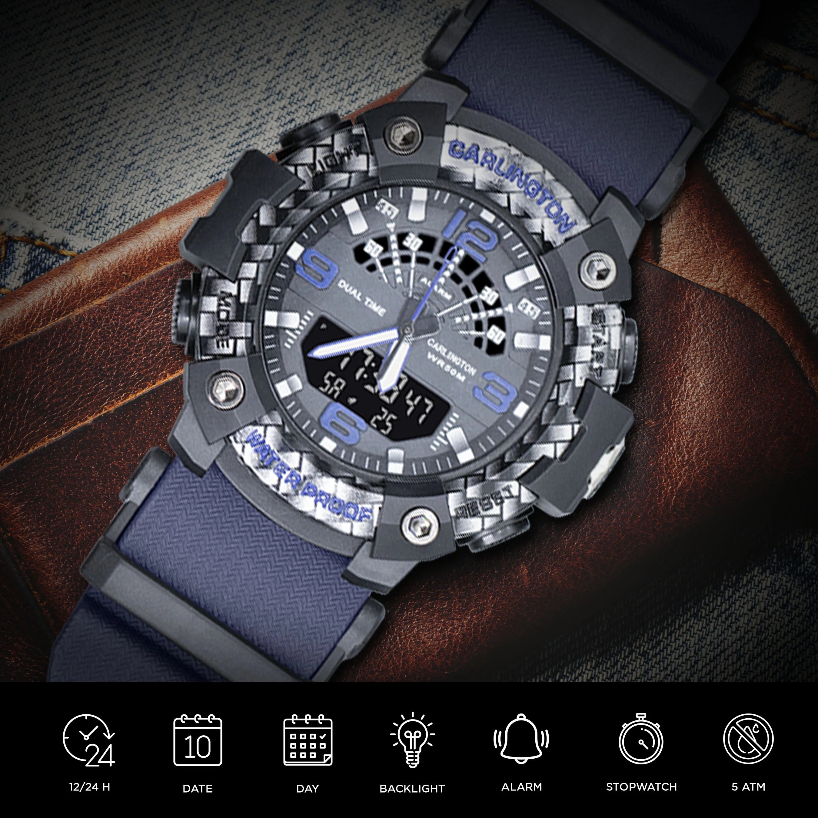 Carlington Analog Digital Sports Watch For Men - Endurance 9103 Blue