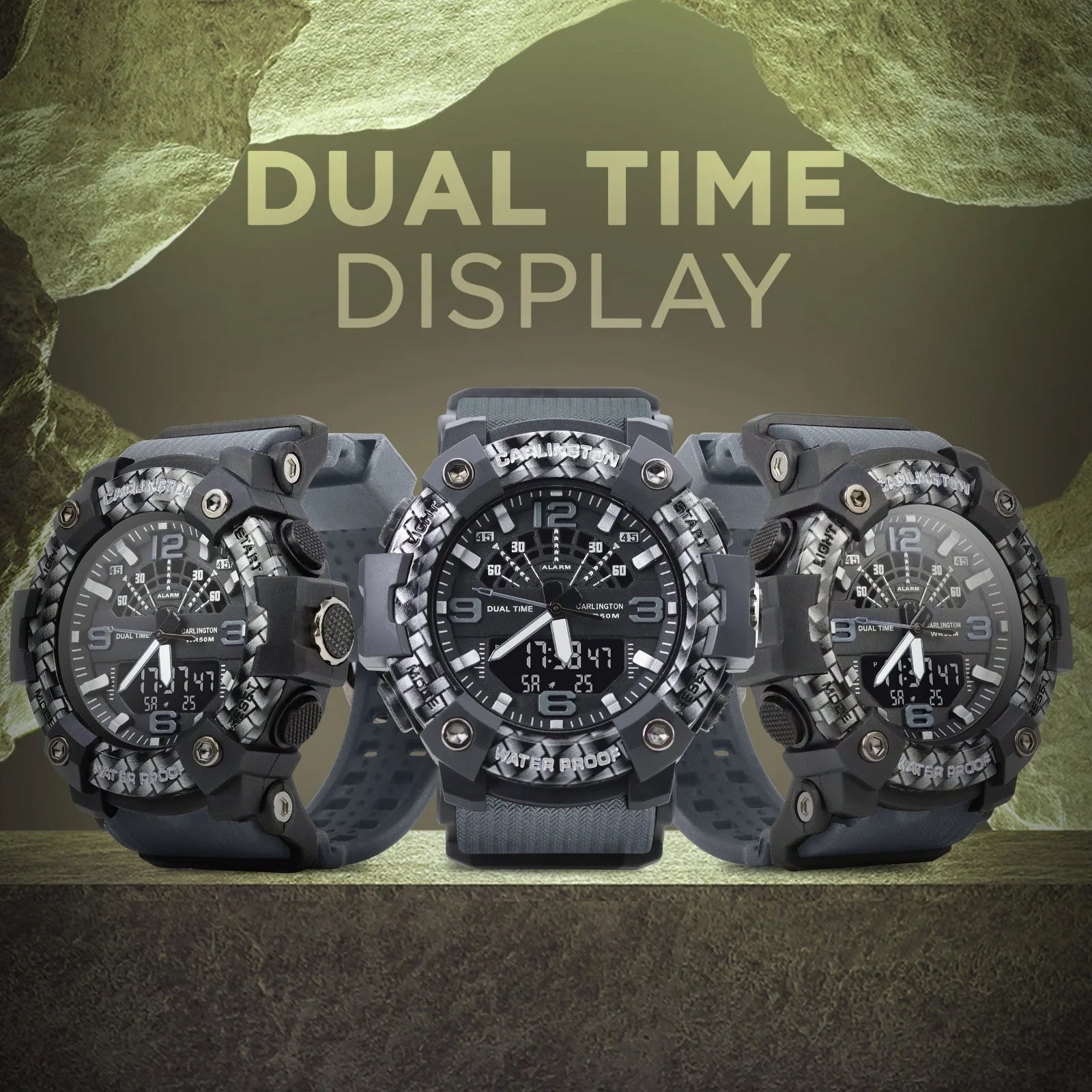 Carlington Analog Digital Sports Watch For Men - Endurance 9103 Grey