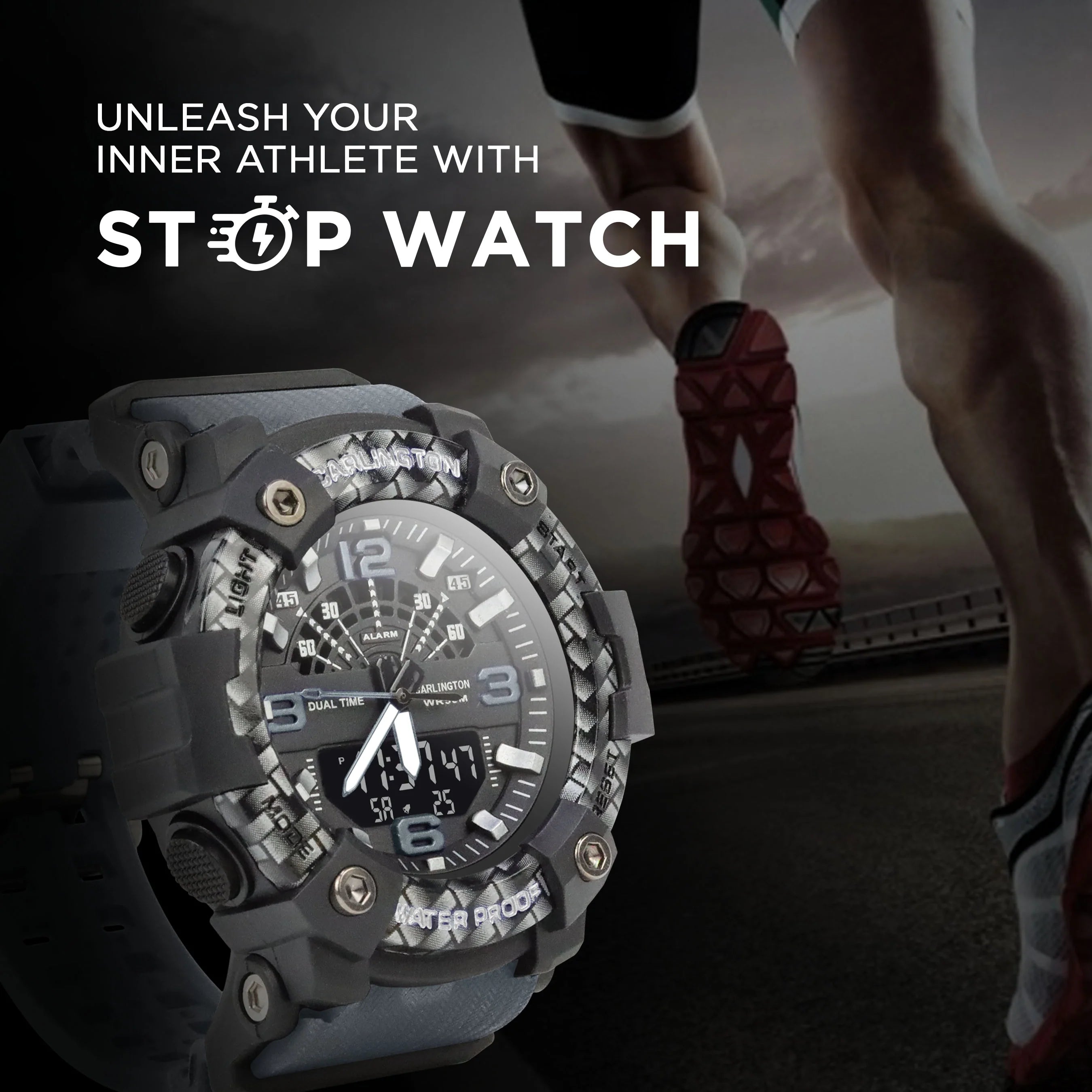 Carlington Analog Digital Sports Watch For Men - Endurance 9103 Grey