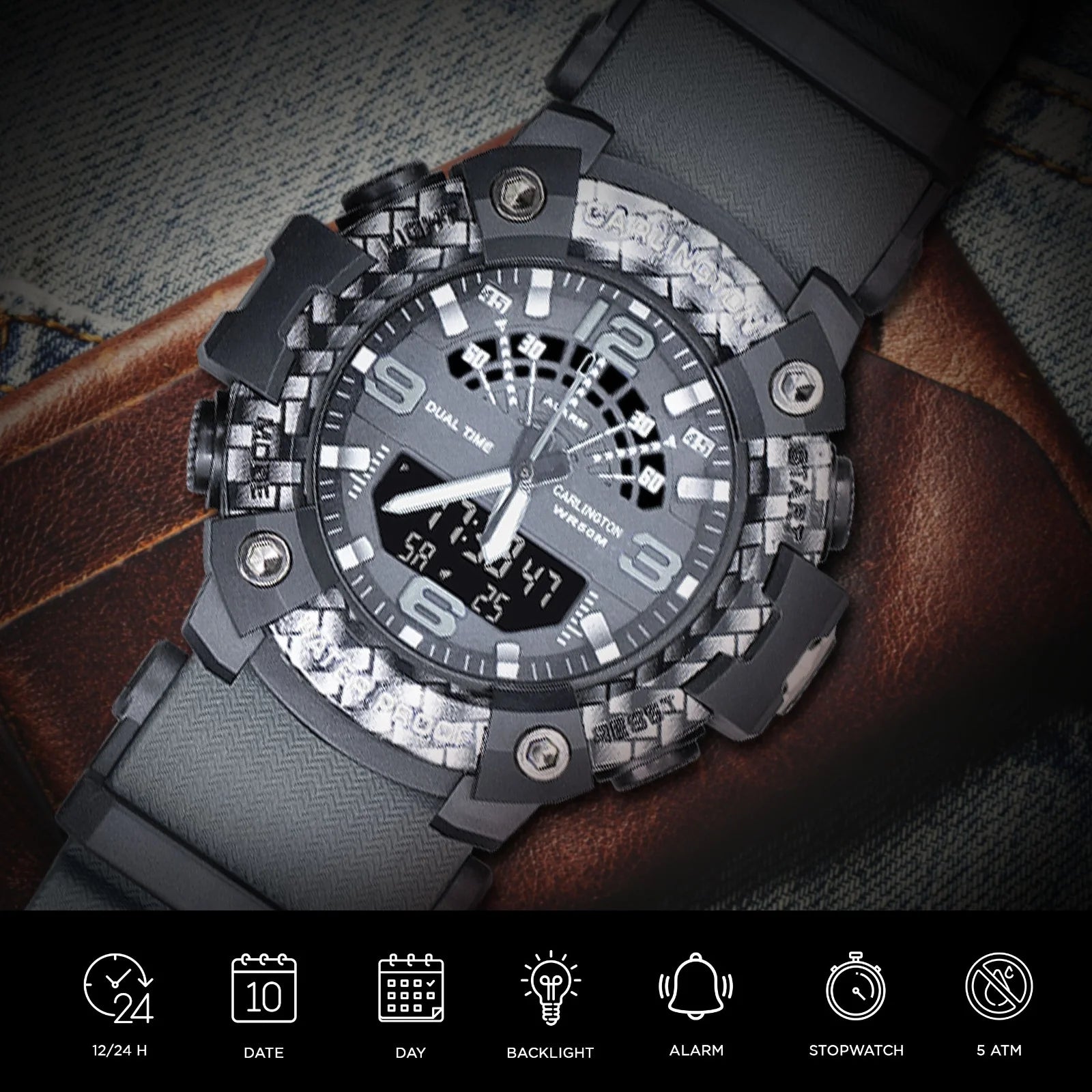 Carlington Analog Digital Sports Watch For Men - Endurance 9103 Grey