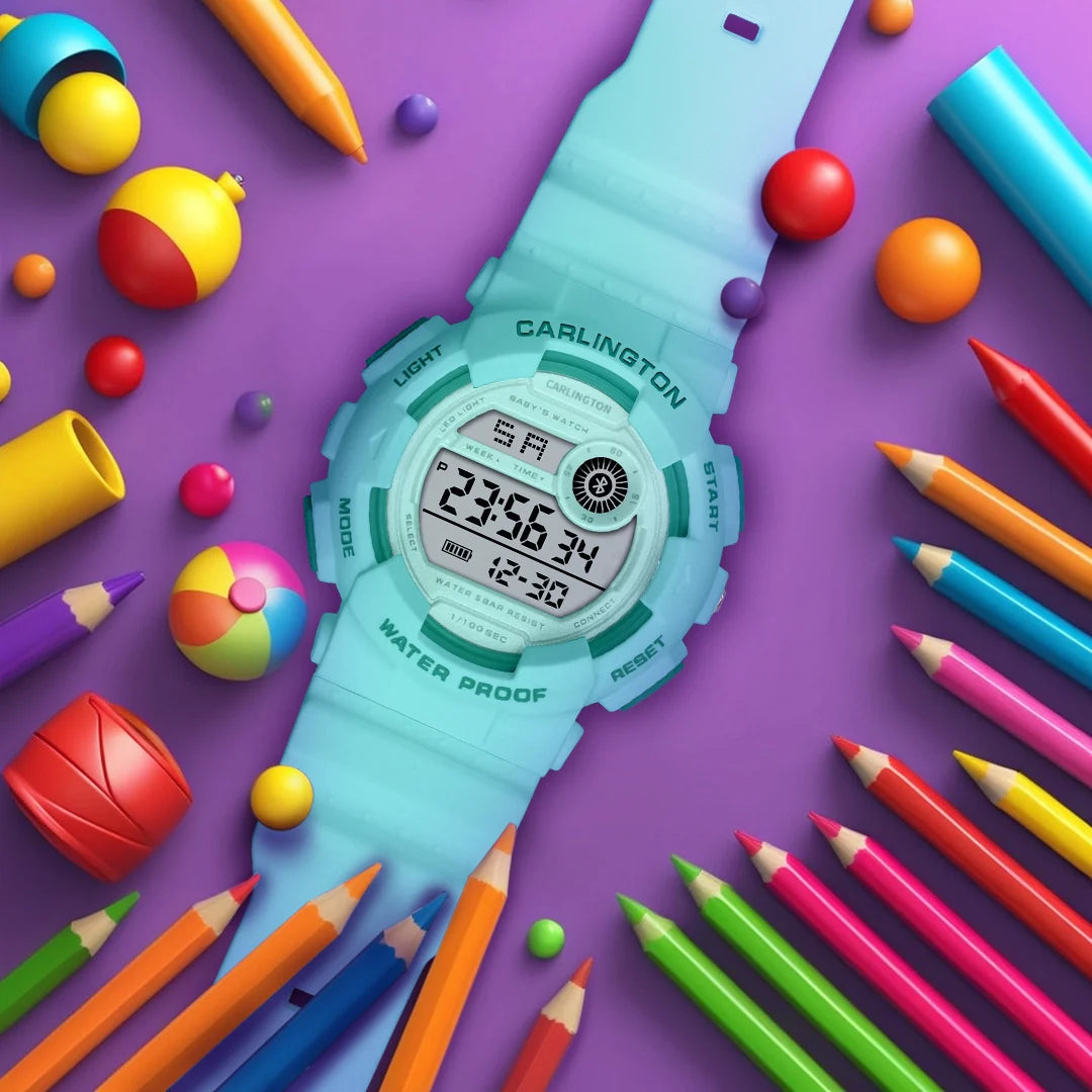 Carlington Digital Kids Watch with Alarm and Date Display - Junior 9121 Green