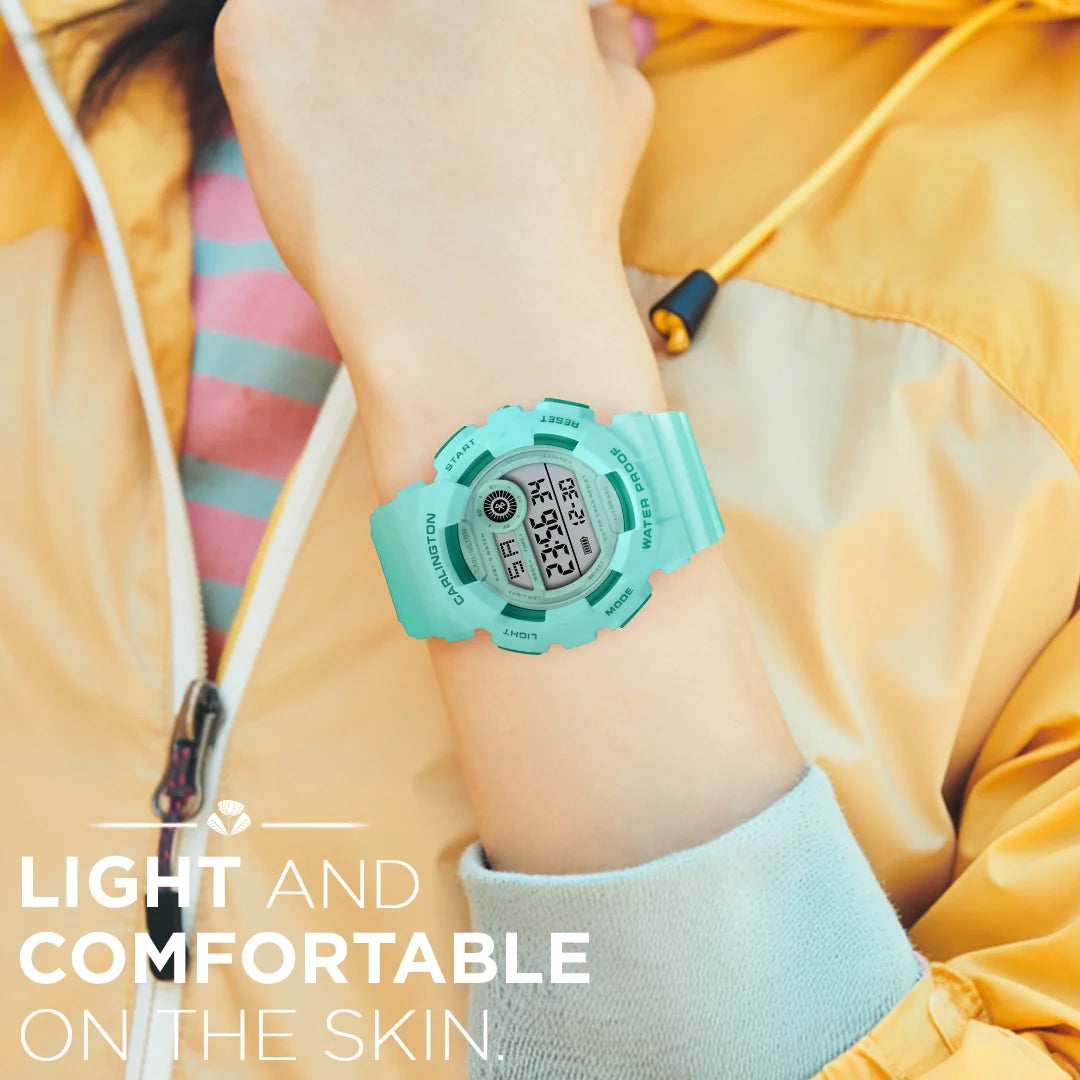 Carlington Digital Kids Watch with Alarm and Date Display - Junior 9121 Green