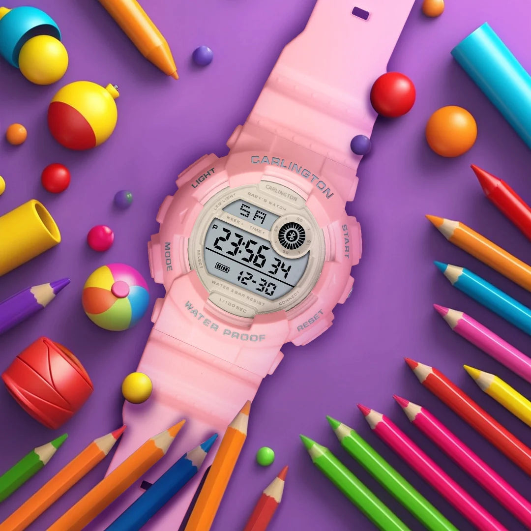 Carlington Digital Kids Watch with Alarm and Date Display - Junior 9121 Pink
