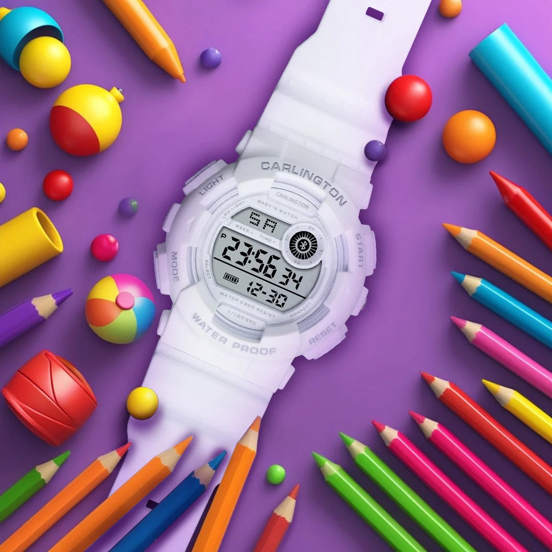 Carlington Digital Kids Watch with Alarm and Date Display - Junior 9121 White