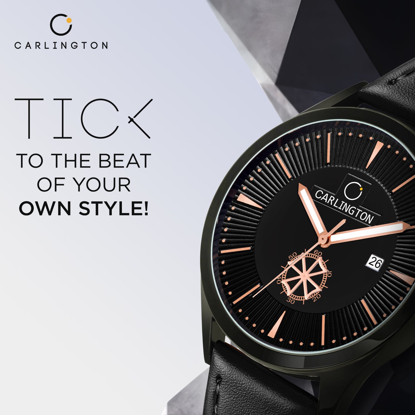 Carlington Elite CT1020 Water Resistant Leather Watch With Date Display- For Men