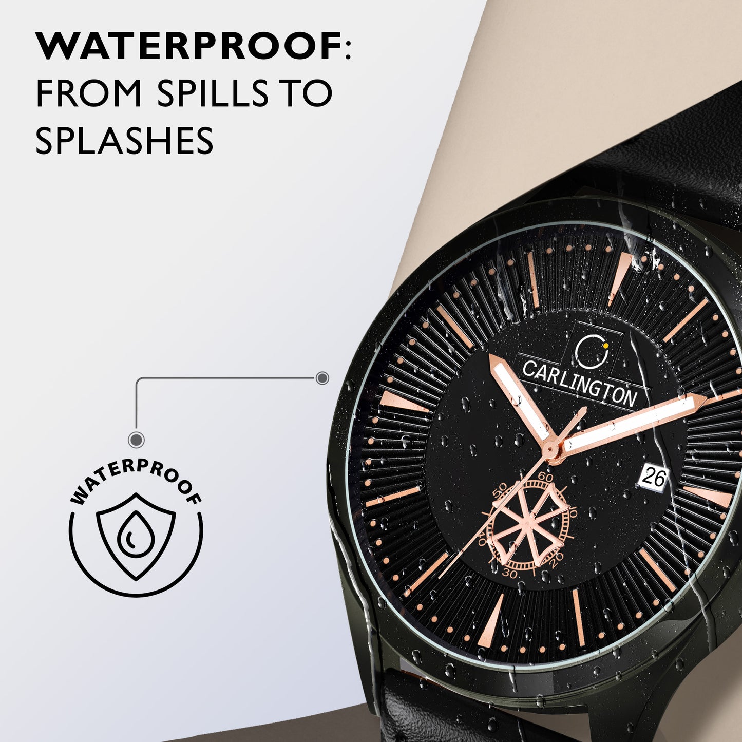 Carlington Elite CT1020 Water Resistant Leather Watch With Date Display- For Men