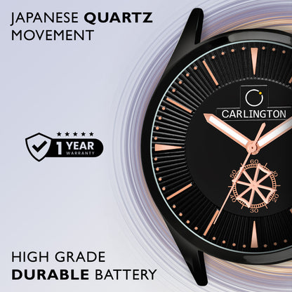 Carlington Elite CT1020 Water Resistant Leather Watch With Date Display- For Men